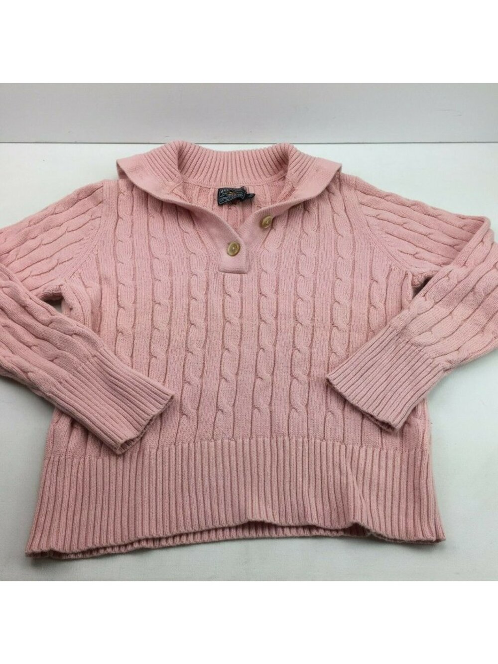American Living Pink Cable Knit Collared Sweater Button Detail Womens Size M